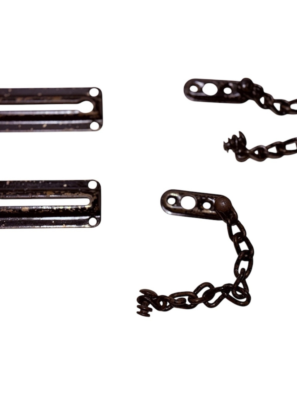 2 Vintage Brass Steel Security Door Chains - Painted Black DIY Industrial MCM